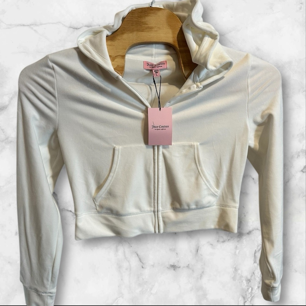 NWT JUICY COUTURE Velour OG Bling Tracksuit Hoodie Cream Soda White‎ Large